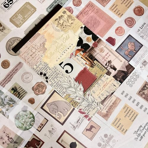 Ta Merry Scrapbook Stickers 30 Blatt and Paper 20 Blatt,Bullet Journal Aesthetic Washi Sticker Vintage Stickerbuch Erwachsene Zubehör Aesthetic Set für Fotoalbum,Scrapbooking,Journal(Old Time)