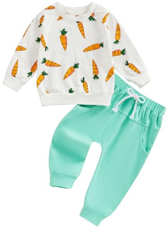 Completo pasquale bambino ragazzo manica lunga girocollo stampa carota felpa pantaloni jogger pantaloni della tuta 2 pezzi Bunny primavera estate vestiti set, Verde, 6-12 Months