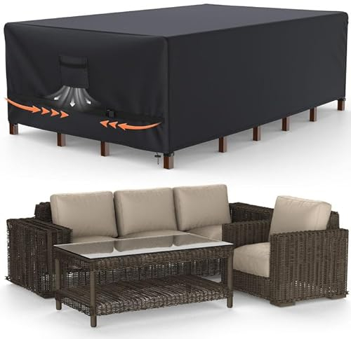Fundas para muebles de jardín, 180 x 120 x 74 cm, funda de protección para salón de jardín, impermeable, lona de tela Oxford, 600D