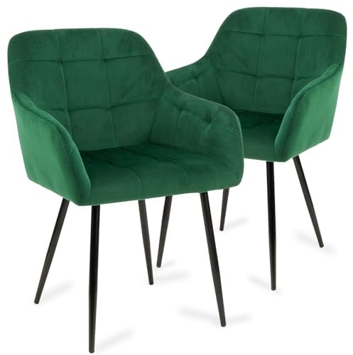 Higliocas Sillas de Comedor Juego de 2 - Silla Cocina Terciopelo con Reposabrazos (Verde-2)
