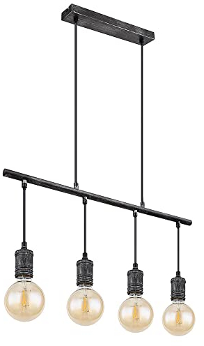 Globo Pendelleuchte Hängelampe Esstischleuchte Industrial Pendellampe Wohnzimmer, Metall grau antik, 4x LED Filament 7W 700Lm warmweiß, LxH 90x120 cm