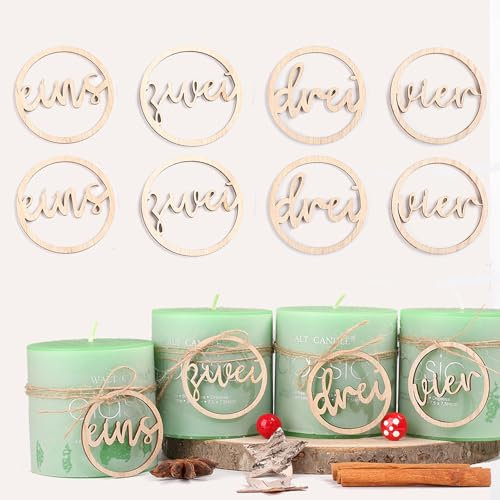 HERZONE 2sets Adventszahlen 1-4 Adventskranz Zahlen Holz 1 2 3 4 für Kerzen Kerzenhalter Holz Anhänger Deko Kerzenstecker Weihnachten Kerzen Dekoration Adventsdeko (vintage eins-vier)