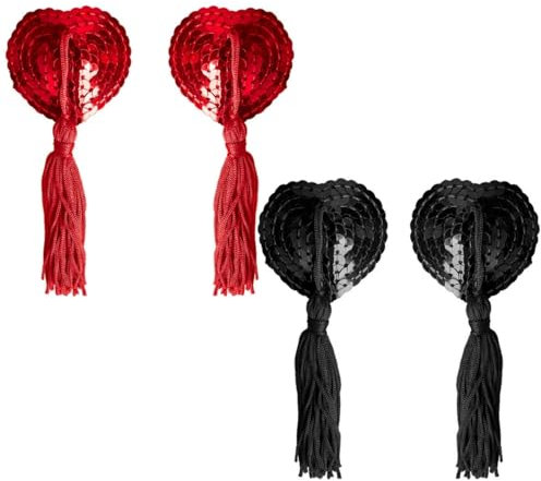 Sexy Cache-Tétons en Forme de Cœur avec Glands 2 Paires Cache-Tétons Collants à Paillettes, Cache Tétons Auto-Adhésif avec Glands, Cache Tetons Femme Sexy, Peut être Réutilisé Cache Tetons Femme