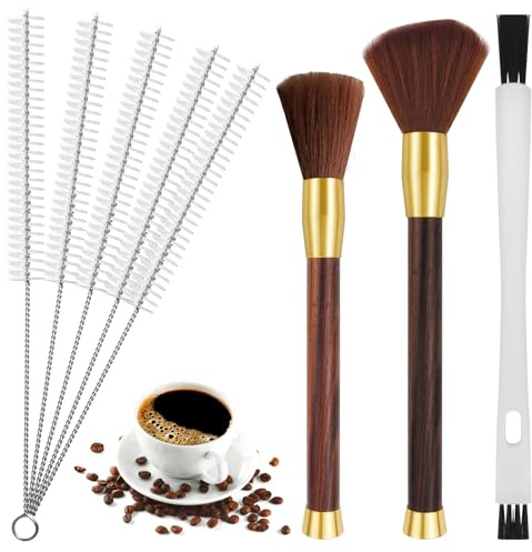  REJOECE 8 Pcs Coffee Machine Cleaning Brush Set, Coffee Grinder Cleaning Brush, Straw Brush Set and Wooden Handle Coffee-Brush, Coffee-Tool-Brush for Cleaning Machine Equipment