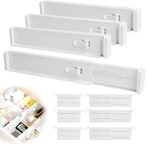 PRZRAO 10 Pezzi Divisori per Cassetti Regolabili 33-58 cm Separatori per Cassetti Plastica Divisori Cassetti Bianco Divisori Separatore Cassetti per Cassetti Cucina per Comò Camera da Letto Bagno