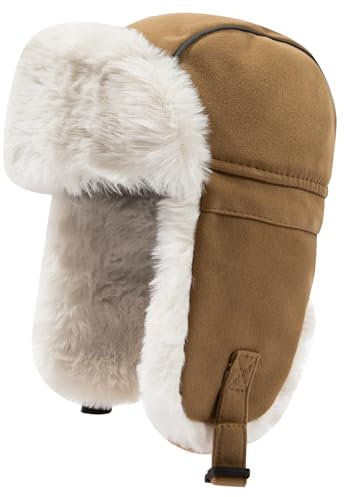 CLAPE Chapeau de Trappeur en Fausse Fourrure Chapka Chaud Homme Femme Casquette d'hiver avec Cache Oreilles Bonnet Aviateur Coupe-Vent