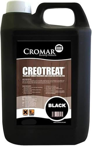 CROMAR – AlphaChem CREOTREAT Oil-Based Timber Treatment & Stain | Fast Drying – Long Lasting Protection – Outdoor Wood Protection for Fences, Sheds, and Timber Posts | Black – 4L