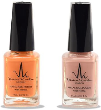 (2Pcs Set) Henna Infused Halal Nail Polish Permeable Nail Polish Vegan Long lasting Nail polish (Pink Rose, Amber)