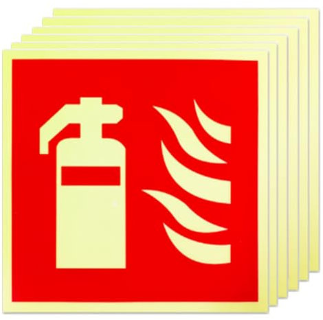 6 Piezas Carteles de Extintor 150mm X 150mm, Señal Fotoluminiscente Extintor, Señal Extintor PVC Autoadhesivo, para el Hogar, el Sitio Construcción y el Automóvil, Letrero Extintor Incendios