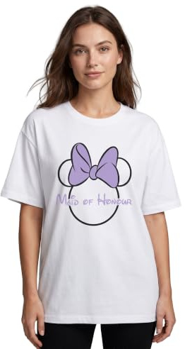 Disney Womens White Short Sleeved Maid of Honour Hen Party T-Shirt | Graphic Tee for Bridesmaids | Bridal Shower Gift Princess Squad Shirt | Magical Themed Apparel for Women