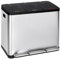 T-LOVENDO.ES Papelera triple de cocina, 3 X 15 L, con tapas independientes marcadas por color, cubo de basura triple de acero para reciclaje, con pedal, tres bolsas, fácil de limpiar, plata y negro