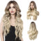 LUFFLOK Lange Lockige Ombre Braun zu Blond Perücken für Frauen 68cm Lange Perücken Damen Lockige Gewellte Perücken Hitzebeständig Volle Haar Ombre Perücke für Tägliche Karneval Party Cosplay (Blond)