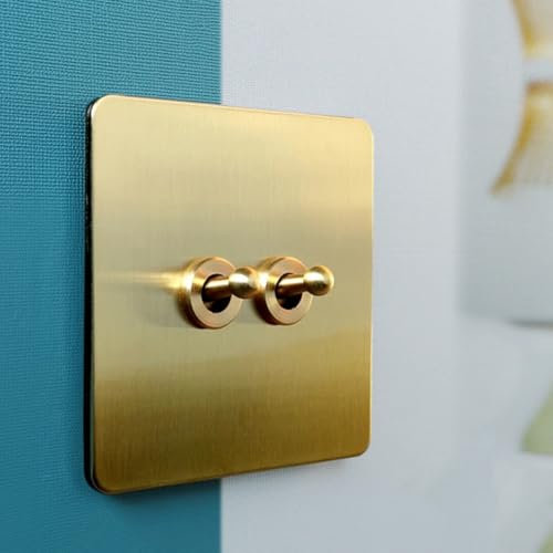 Interruttore a levetta in ottone stile vintage, piastra a bilanciere 86 tipo parete interruttore elettrico fatto a mano per miglioramento domestico controllo illuminazione oro (2 gang)
