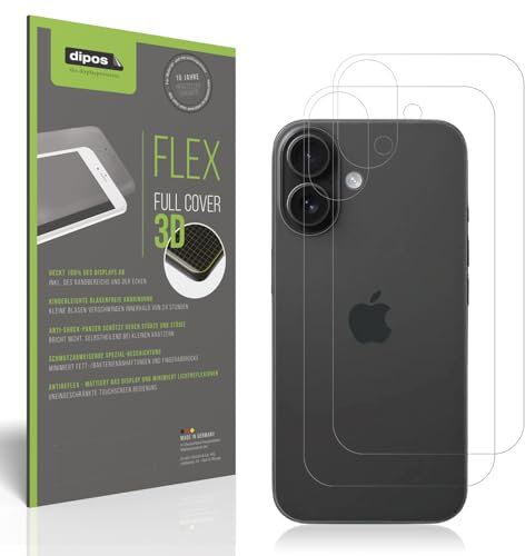 dipos FLEX 2x Schutzfolie matt passend für Apple iPhone 16 Rückseite, Antireflex, 100% Abdeckung, case-friendly, Full Cover Folie