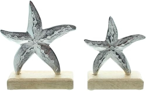 Seestern Deko Mangoholz & Metall, Seesterne 15x15 & 12x12cm, Maritime Deko