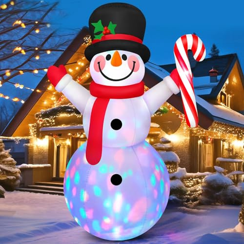 Danxilu 8 FT Christmas Inflatables Snowman Decorations with Colorful LEDs | Xmas Blow Up Snow Man with Candy Cane, Suitable for Garden Party Holiday Indoor Yard Lawn