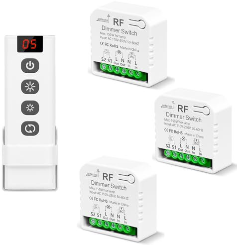 Tedeligo Kabelloser Dimmer Funk Lichtschalter Mit Fernbedienung,AC230V Dimmbare Schaltersteuerung Fur LED Und Halogen 10W To 150W, Kompatibel Mit Wandpaneel Dimmerschaltern(Kein WLAN Erforderlich)3IN1