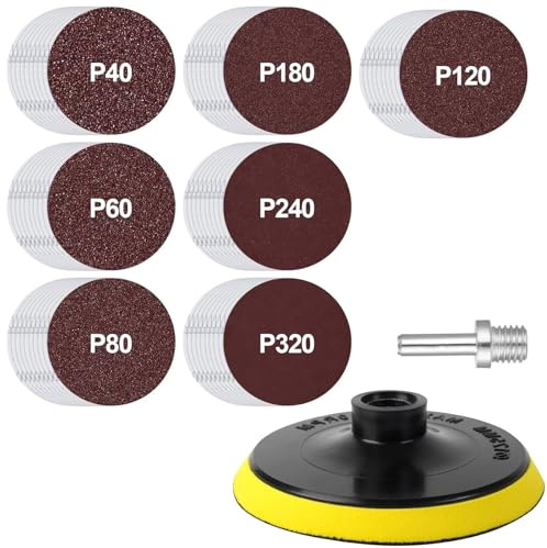 Sanding Discs, 125mm Hook and Loop Sandpaper Kit, 70 Pieces with Sanding Disc and Shaft, Sandpaper Grit 40 60 80 120 180 240 320, for Angle Grinders and Drill Grinders