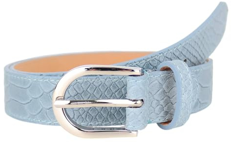 MIRROSI Ledergürtel Damen Herren Gürtel, Made in Italy, 3cm breit (Kroko Babyblau (Silberne Schnalle), 85cm)