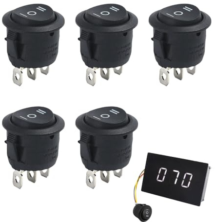 5 Stück Kippschalter 12v Rund,Wippschalter 12v 3 Polig,Mini Wechselschalter,Kippschalter 3 Position Wasserdicht Schwarz Schalter,Wechselschalter Rund,Einbauschalter für Auto Boot Haushaltsgeräte