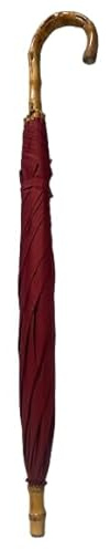 Générique Parapluie Rouge Classique – Poignée Canne en Bambou Naturel – Style Élégant Homme/Femme – Manuel – Robuste et Chic – Accessoire Intemporel