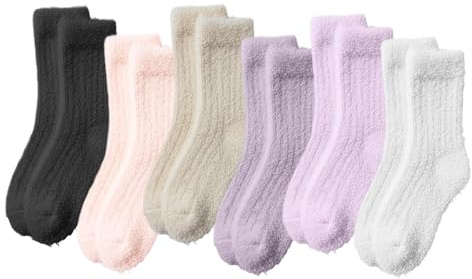 daqoupzi 6 par gosiga strumpor dam 35–38/39–42, fluffiga sovstrumpor dam jul, luddiga stoppstrumpor svart, lila, rosa-lila, rosa, beige, vit.