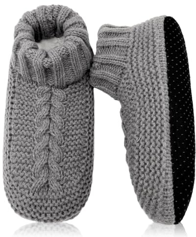 FUIPVGI Calzini Pantofola da Uomo Donna, Calzi Invernali Termici Antiscivolo Caldi Foderati in Pile Spesso, Calzini Invernali Soffici e Antiscivolo per la Casa (Grigio)