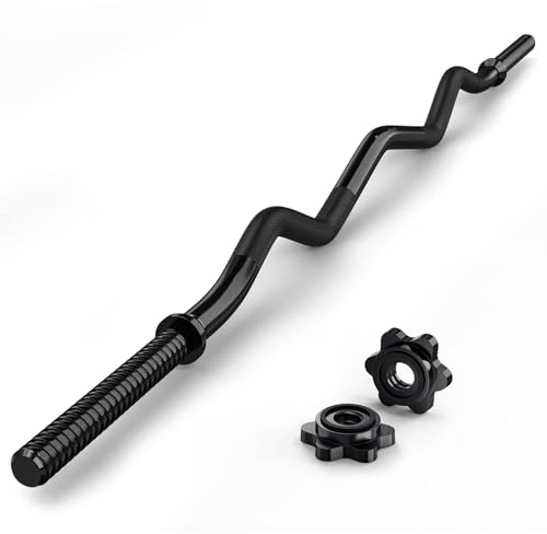 EZ Curl Bar, 119,4 cm Gewindestahl Curlstange für Standard 2.5 cm Platten, 99.8 kg Kapazität Krafttraining Bar für Bizeps und Trizeps Gewichtheben, Curling Bar für Zuhause/Fitnessstudio