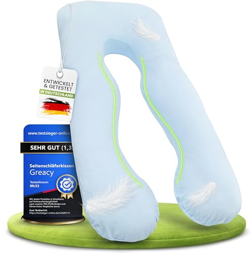 Greacy Seitenschläferkissen mit Bezug [waschbar - Flexible Füllung] Stillkissen XXL | Pregnancy Pillow | Kissen Schwangerschaft | Body Pillow | Schlafkissen | Schwangerschaftskissen (Babyblau)