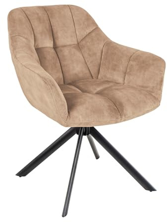Stuhl PAPILLON - 65cm - champagner - Samt Metall-Beine drehbar Armlehne | Auto-Return-Funktion, Ziersteppung, hoher Komfort, langlebig, stabil, Esszimmerstuhl, Eyecatcher