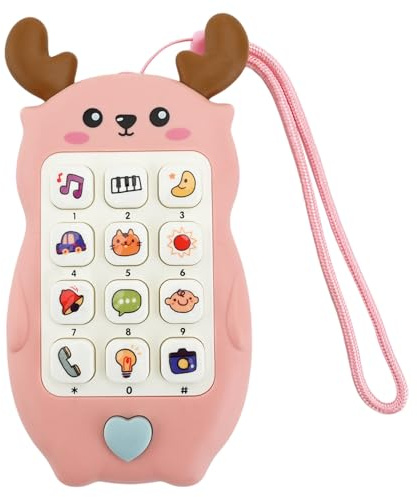 Jodsen Baby Handy Fake Telefon Spielzeug für Mädchen Jungen Interaktives Lernspielzeug mit Schlüsselband Tiergeräuschen Schlafliedern und abnehmbarem Beißring Pädagogisches Geschenk für Kind (Hirsch)