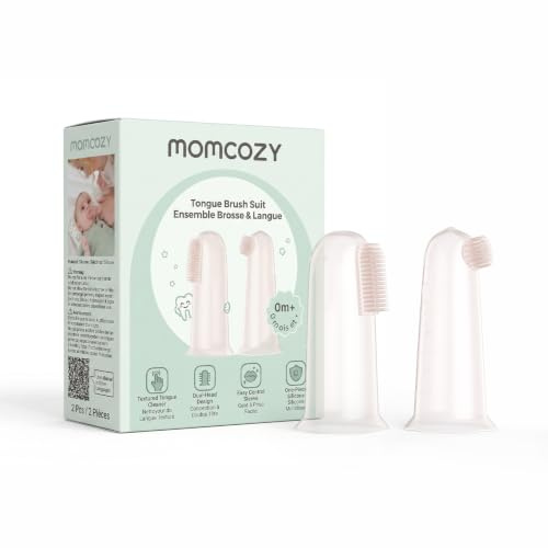 Momcozy Baby Silicone Finger Toothbrush, 2 Pcs Infant Oral Cleaner | 2 Dual-Headed Brushes, Soft Massage Texture, Storage Box, Easy Washable, Portable Size