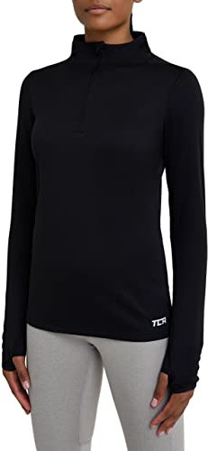 TCA Women’s Cloud Fleece ¼ Thermal Running Top with Zip Pocket - Black, XS