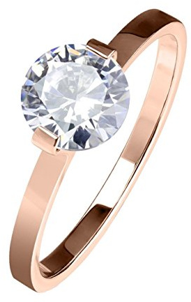 beyoutifulthings runder SOLITÄR-ZIRKONIA Clear Band-Ring Chirurgenstahl 316L Verlobungs-Ring Partner-Ring Trau-Ring Roségold, Silber 47(15)-61(19.4)