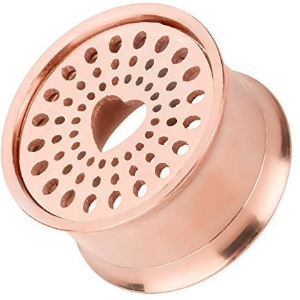 Piercingfaktor Flesh Tunnel Schraub Plug Ohr Piercing Edelstahl mit Schraubverschluss Herz gelocht Motiv 20mm Rosegold