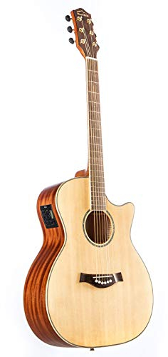 Red Hill CF-720C EQ Westerngitarre, Akustik-Gitarre mit Tonabnehmer, elektroakustische Gitarre, Grand Auditorium mit Cutaway und Natural Fichtendecke