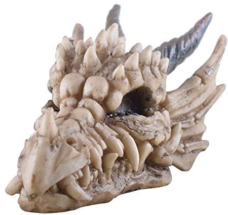 VOGLER Joh. Vogler GmbH Kleiner Drachenschädel detailreiche Dekofigur aus Polyresin handbemalt 14x7x7 cm – Fantasy Schädel Figur – mystische Drachen Deko für Zuhause, Regal & Sammler