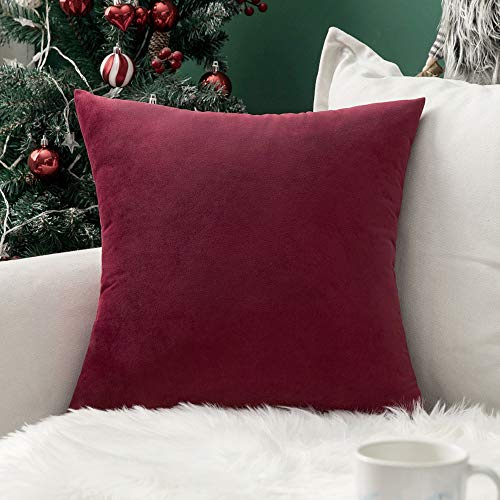 MIULEE Velvet Soft Decorative Square Throw Pillow Case Cushion Covers Pillowcases for Livingroom Sofa Bedroom with Invisible Zipper 26x26 1 Piece Wine Red