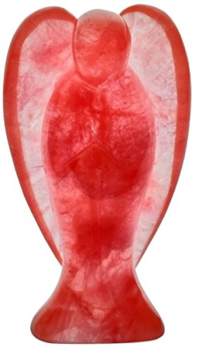 Nupuyai 7cm Edelstein Kristall Engel Figur Schutzengel Heilstein Taschenengel Friedensengel Glücksbringer Reiki Deko Kirschquarz