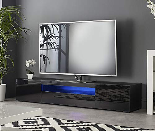 MMT TV Stand Cabinet with Lights Matt Gloss Console for 80 inch TV's , Wood, 200cm wide, Soundbar Shelf