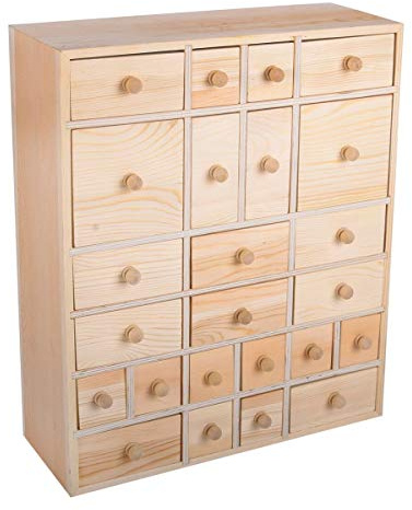 Vencer Wooden Countdown to Christmas Advent Calendar Storage Organizer with 24 Drawers,Jewelry Box,Desktop Organizer,DIY Unfinished Wood,Measures 14in x 12in x 4.3in,VYO-021