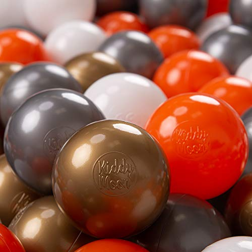 KiddyMoon 100 ∅ 7Cm Kinder Bälle Spielbälle Für Bällebad Baby Plastikbälle Made In EU, Orange/Silbern/Golden/Weiß