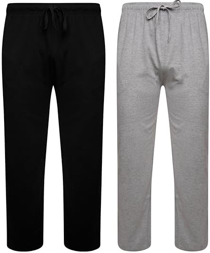 Sock Stack Mens Lounge Bottoms Pyjama Pants Jersey PJ Bottom For Men Organic Cotton Rich Pajama Trousers Pack Of 2 (Black/Grey, XX Large)