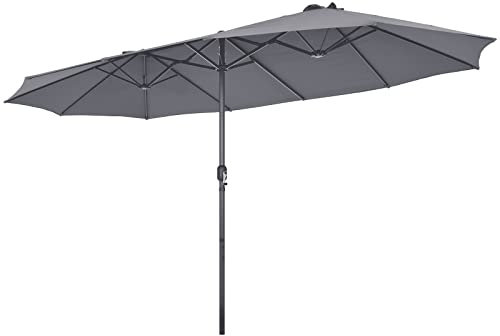 COSTWAY Ombrellone da Giardino Doppio 470 cm, Ombrello per Esterno con Manovella e 12 Stecche, Ombrello Rettangolare Pieghevole, per Giardino Piscina Terrazza, 470 x 280 x 245 cm (Grigio)