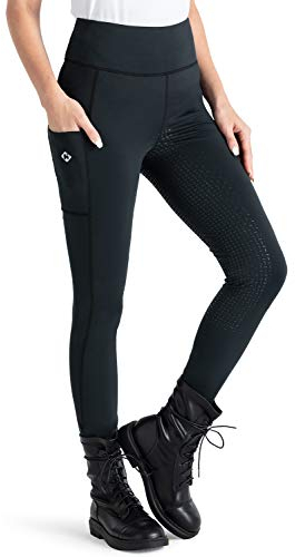 NAVISKIN Damen Reitleggings Silikon-Vollbesatz Reithose Silikongrip Vollbesatzreithose Handytasche Schwarz Größe S