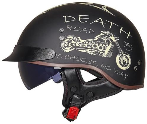 EBAYIN Casque Moto Demi Casque Bol Brain - Cap RéTro Harley Jet Casque Certifié ECE Cruiser Chopper Scooter Pilote Casque Lunettes IntéGréEs Unisexe Casque à DéGagement Rapide,D-M=（57~58cm）