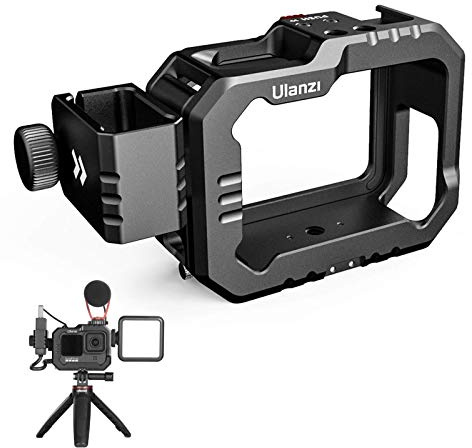 Vlog Housing Cage for Hero 9/10/11/12/13, ULANZI G9-14 Upraged Aluminum Video Case Metal Frame, Cold Shoe Mount for Mic Light, Detachable Audio Adapter Vlogger Accessory for Hero 9/10/11/12/13 Black