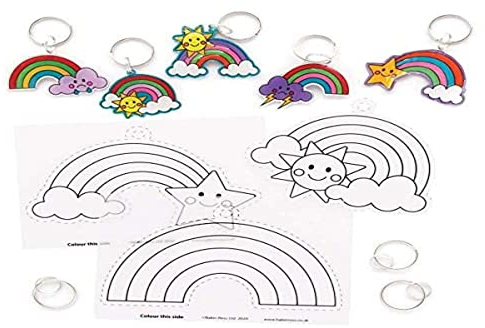Baker Ross FE147 schrumpfende Regenbogen-Schlüsselanhänger, Schlüsselanhänger zum Basteln zum Ausmalen, Selber machen und Präsentieren für Kinder, 8 Stück