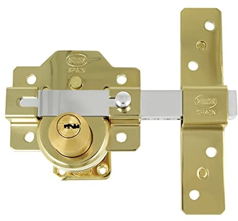 Amig - Cerradura de Sobreponer - 90 x 154 mm - Oro - Cilindro de seguridad de 50 mm y 6 pines - Pestillo de Apertura - Sistema Antibumping y Protección contra Ganzúas
