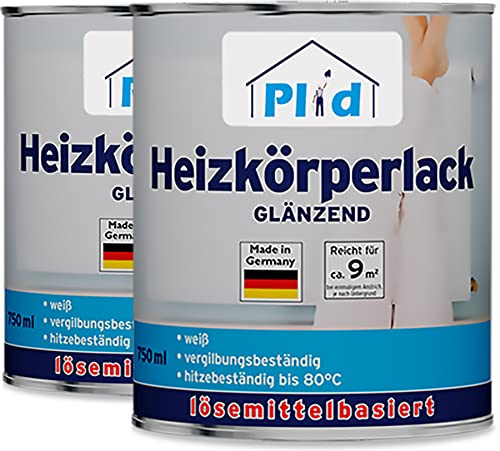 plid® Vernice per termosifoni a solvente - Smalto termoresistente per metallo - Asciugatura rapida 2in1 - Resiste fino a 80°C - Bianco lucido - Ideale per rivestimenti di radiatori - 1,5L
